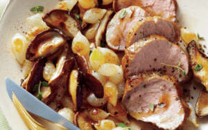 thịt lơn nấm hương hành tây