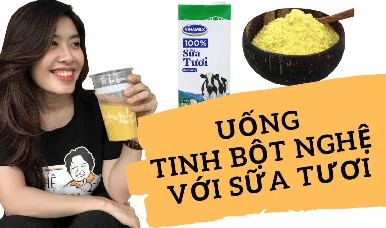uống tinh bột nghệ với sữa tươi